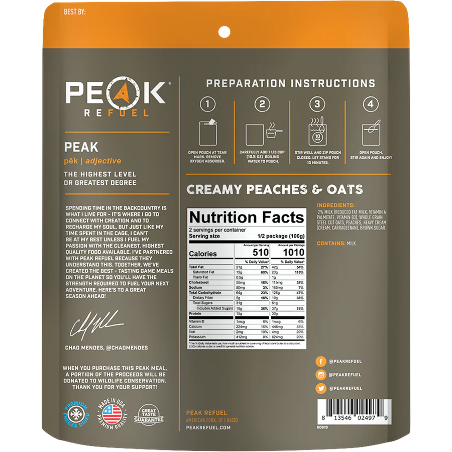 Peak Refuel Creamy Peaches and Oats – 2 Servings